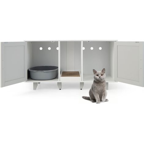 Maison de toilette pour chat multifonction 120 x 52 x 65 cm 2 compartiments design moderne en PB gris (1/2)