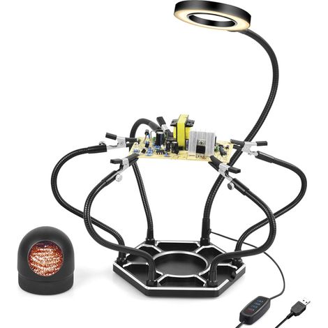 Station soudage Helping Hands – 5 griffes, loupe 3X, support fer, bras flexibles, base métal, nettoyeur. (1/5)