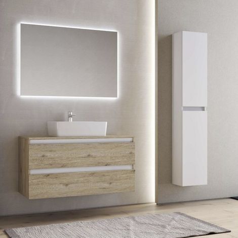 Mobile bagno sospeso 100 cm Quercia con lavabo da appoggio e specchio - CUBE1 (1/3)