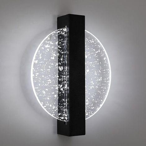 12W Indoor LED Wall Light, 1500LM Creative Black Round LED Wall Lamp, 6500K Cool White Light, with Silver Leaf, Modern LED Wall Lamp for Hallway, Living Room, Bedroom (1/5)