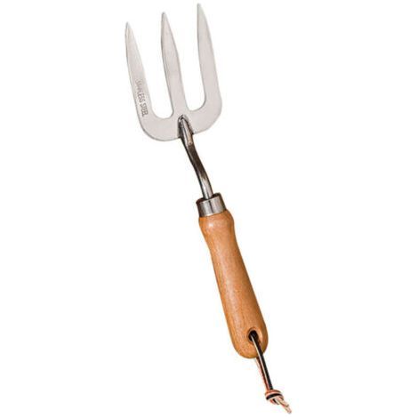 Stainless Steel Handheld Garden Fork with Wooden Handle Hand Tool (1/4)
