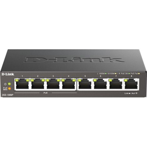 D-Link Switch 08P DT DGS-1008P/E green 10/100/1000 L2 PoE (1/5)