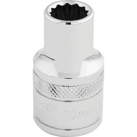 Draper 10mm 12-Point Socket, 1/2" Square Drive, Metric, Polished Chrome, Model 33093 (1/5)
