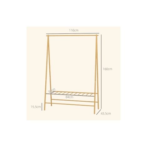 Portant à vêtements en bambou naturel avec étagères, crochets et barre penderie pour entrée, chambre et salon (1/5)
