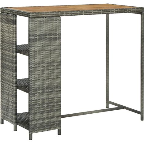 vidaXL Bar Table with Storage Rack Grey 120x60x110 cm Poly Rattan