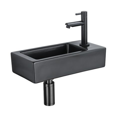 FugaFlow Eccelente Pietra Ensemble de fontaine - 37,5x18,5x9cm - céramique - trou de robinet à droite - robinet de fontaine noir mat - bouchon de (1/5)