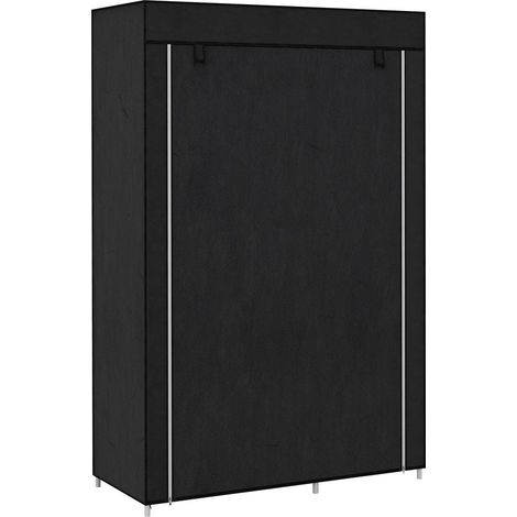 Kleiderschrank mit mehreren Stauräumen – 6 Regalböden, 1 Kleiderstange – schwarzer Vliesstoff (1/5)