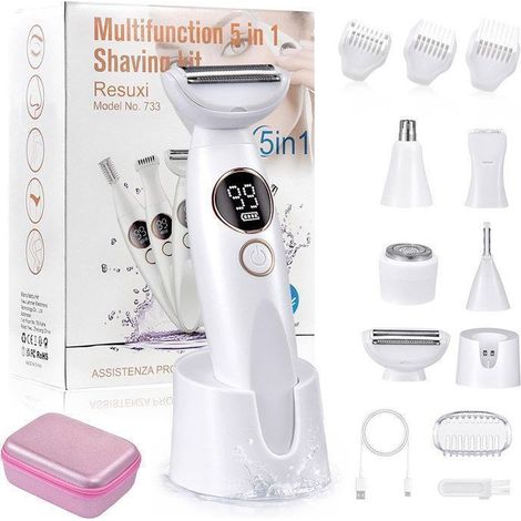 Épilateur électrique 5 en 1, rasoir électrique pour femmes, étanche IPX7, 6800 tr/min, 5 têtes en acier, visage/bras/jambes/aisselles, étui EVA CJY-AquaForge (1/5)