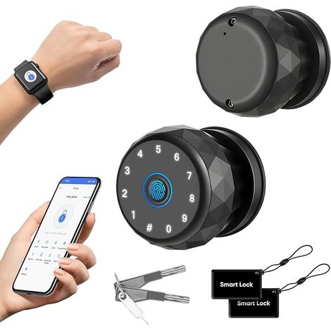 Serrure Intelligente, Poignée de Porte Intelligente avec Empreinte Digitale Clavier, Contrôle par Application, Accès sans Clé pour Chambres, Garage, Bureau, Appartements (1/5)