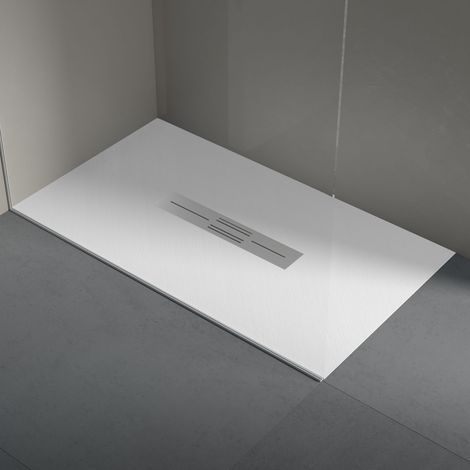 Piatto doccia in resina 80x160 cm effetto pietra con scarico centrale colore bianco MALIBU