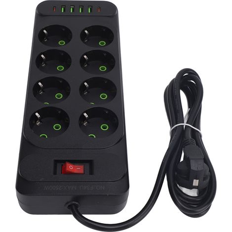 Multiprise murale ou de bureau avec 8 prises USB-C européennes, interrupteur et câble de 2 m (1/5)