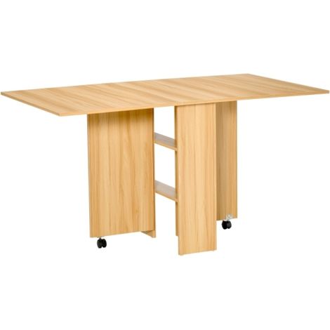 Compact Folding Dining Table with Drop Leaf Design for Small Spaces,Space-Saving Rectangular Tabletop and Storage Shelves for Kitchen and Dining Room in Teak Finish