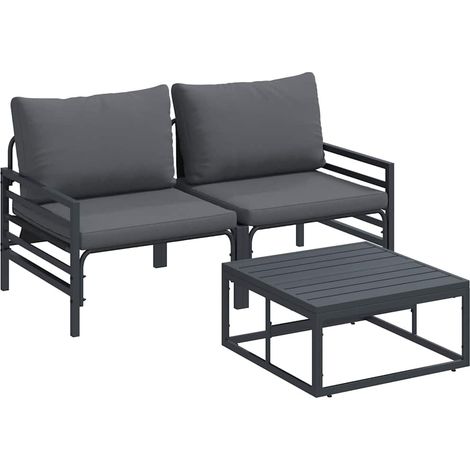 Maison Exclusive - Conjunto de sofás de jardín 3 uds. Negro Acero (1/5)
