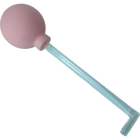 L'appareil d'amygdalectomie manuelle a la forme d'une boule de verre munie d'un long tube et convient aussi bien aux adultes qu'aux enfants. Il est rose. (1/5)