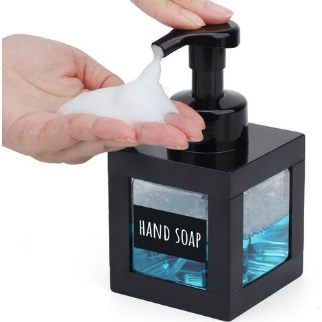 Bardusch-Distributeur Savon Mousse Noir, 1 Pièce 350ml Flacon Pompe Vide, Distributeur Shampoing avec Tête de Pompe en Mousse et Etiquettes (1/5)