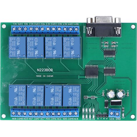 N223B08 8-Kanal DC 12V RS232 Relaismodul, serielle Schnittstelle, Fernbedienungsschaltplatine mit LED (ohne Gehäuse) (1/5)