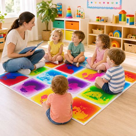 Sensory floor tiles 30 x 30 cm, 6 pieces, liquid & non-toxic sensory mats, multicoloured (1/4)