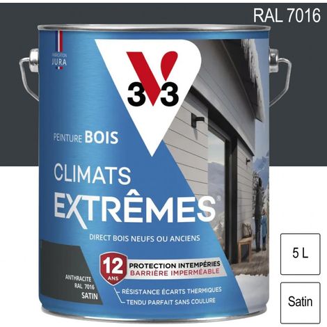 V33 – Peinture bois extérieur Climats Extrêmes RAL 7016 gris anthracite satin 5L – Résistance -40°C à +60°C – Barrière imperméable