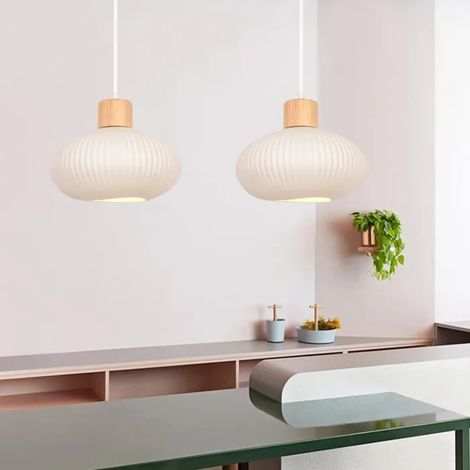 Lot de 2 Lustre Moderne Suspension Lumianire Vintage Abat-jour en Céramique Lampe de Plafond Style Nordique pour Chambre Café (1/5)