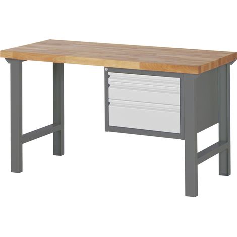 STIER Werkbank Premium, 3 Schubladen, 150x70x84 cm, aus pulverbeschichtetem Stahl und Buche, ideal für vielseitige Montagewerkbank, geeignet für Werkstätten und Heimwerker