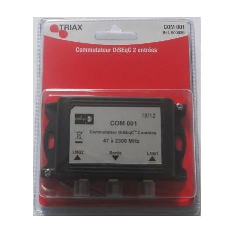 Commutateur DiSEqC 2/1 Triax COM 001, 2 Entrées Satellites 1 Sortie Récepteur HD 3D 4K