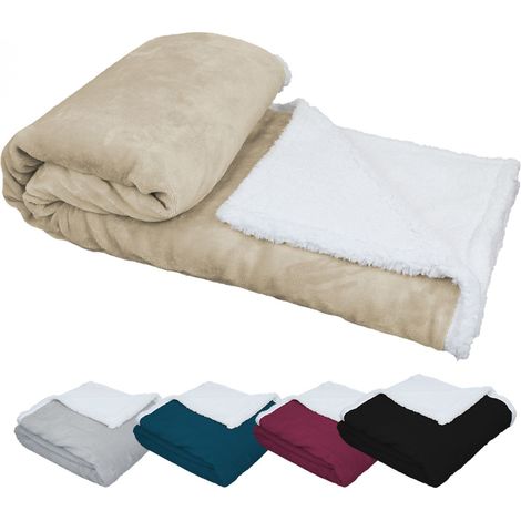 Plaid polaire réversible 220 x 240 cm – Flanelle et sherpa ultra doux – Résistant et léger – Pour cocooning et confort – Vivezen