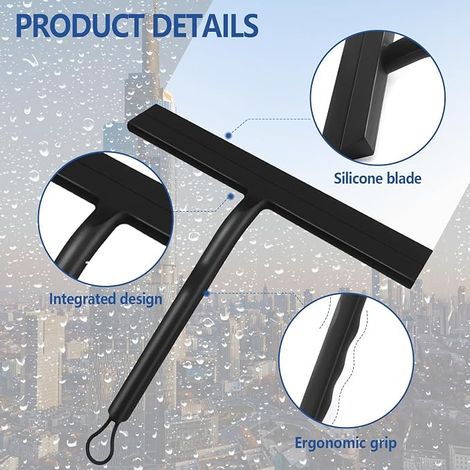 Raclette de douche en silicone noir avec crochet de suspension pour fenêtre, sol, miroir, carrelage, porte en verre, raclette de fenêtre avec cordon de suspension (1/3)