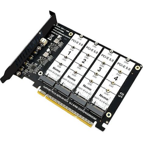 Carte d'extension SSD PCIe X16 vers 4 NVMe M.2 2280 - Adaptateur convertisseur de disque dur SSD (1/5)