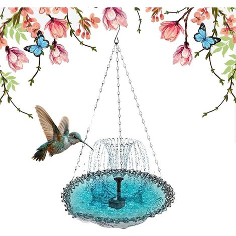 Hängendes Vogelbad mit Solarbrunnen, 1- oder 3-lagig, lockt Kolibris und Wildvögel an, hängendes Wasserspiel für Garten, Terrasse und Hinterhof (Grau, 1-lagig) (1/5)