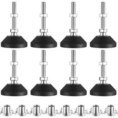 8 verstellbare Möbelfüße, verstellbare Nivellierfüße, M8 x 60 x 50 mm Gewinde, Nivellierfüße, verstellbare Möbelfüße, Stuhlgleiter zum Einschrauben, Bodenschoner, mit T-Muttern (1/5)