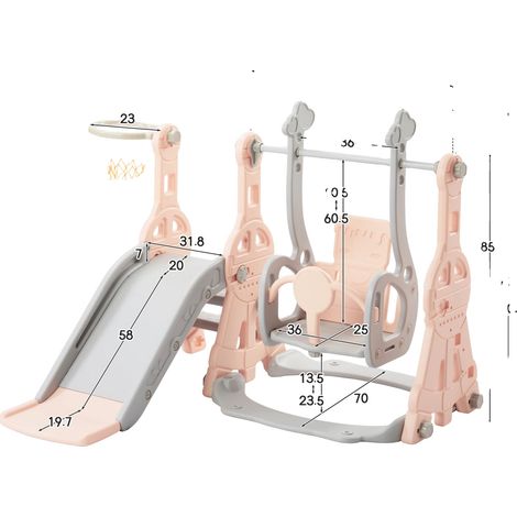 Aire de jeux intérieure et extérieure, centre d'activités 4-en-1, caractéristiques ajustables, Rose (1/2)