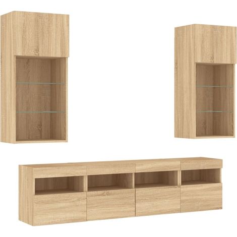 Mobile TV multimediale mensola TV credenza TV sala da pranzo soggiorno camera da letto con LED 5 pezzi legno ingegnerizzato rovere Sonoma marrone 020029415