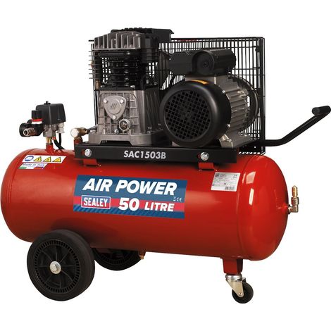 Sealey Air Compressor 50L Belt Drive 3hp with Cast Cylinders & Wheels SAC1503B (1/5)