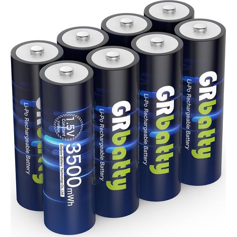 8 Piles AA Lithium Rechargeables, 1,5V 3500mWh, Haute Capacité (1/5)