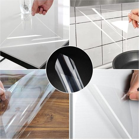 Transparent Klebefolie Selbstklebende Folie Küchenfolie Wandschutzfolie Wasserdicht Hitzebeständige spritzschutz wandfolie selbstklebend Oberflächenschutz PVC Fliesenaufklebe (60×500cm) (1/4)