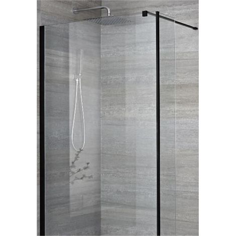 Milano Nero 800mm Black Recessed Walk In Wet Room Shower Enclosure Screen Return Panel Profile and Support Arm - No Shower Drain (1/3)