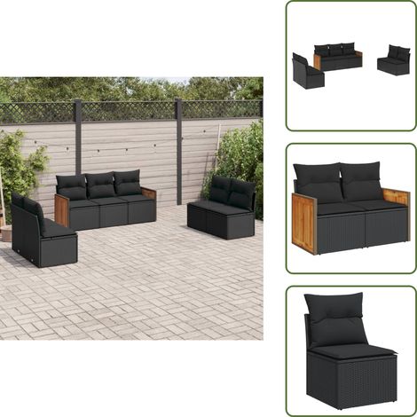 Cuscini da giardino - vidaXL Set Divani da Giardino con Cuscini 7pz Nero Polyrattan - Poltrone da esterno
