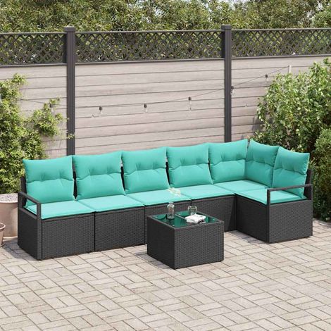 Sofa Set 7 pcs Schwarz Poly-Rattan
