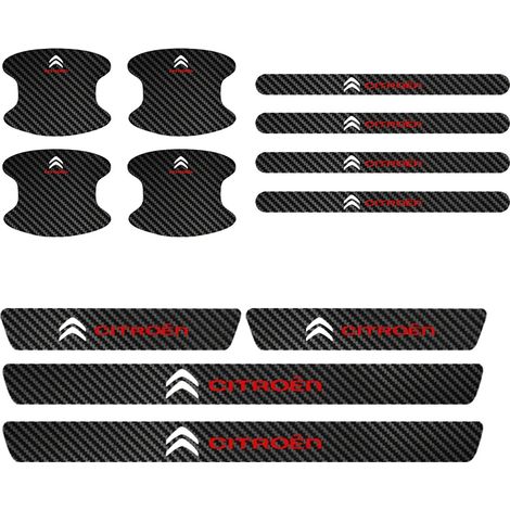 (Lot de 12 pièces) Film protecteur pour poignées de porte de voiture,en fibre de carbone,avec seuil de porte anti-rayures,pour Citroën C3,C4,DS4,C5,C5X et C-Quatre (1/3)