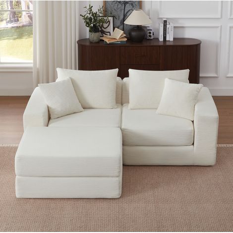 2-Sitzer modulares Sofa aus weißem Stoff, 187 x 96 x 80 cm, mit rutschfester Basis OKMYHOME (1/5)
