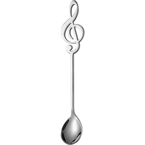 Lot de 6 cuillères décoratives en forme de note de musique, acier inoxydable argenté (1/5)
