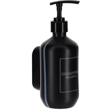 Distributore di shampoo in plastica da 380 ml con staffa a muro da fissare o 3m - nero - Tendance