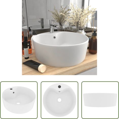 Waschbecken mit Überlauf -  Luxus-Waschbecken mit Überlauf Matt-Weiß 36x13 cm Keramik (1/5)