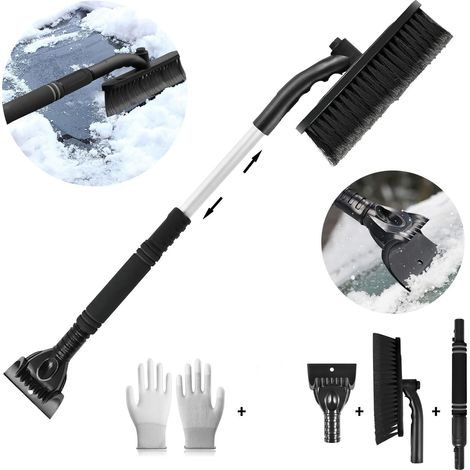 Raspador de hielo para coche con cepillo, eficiente cepillo para nieve para coche, raspador de hielo para coche con guante [telescópico], cepillos grandes de cerdas rígidas y mango ergonómico de espum