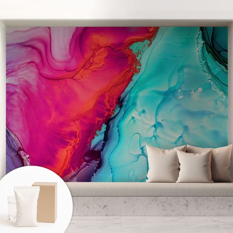 Papier peint intissé décoratif avec colle pour salon chambre et bureau Installation rapide Vague colorée 208x146 cm (1/5)