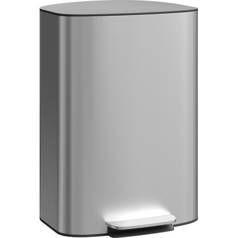 50-Liter-Küchenabfalleimer mit Pedal, herausnehmbarem Inneneimer, Soft-Close-Deckel, 45,1 x 36,5 x 62,6 cm, grau, geräuscharmer Treteimer, Design-Küchenabfalleimer, Abfalleimer mit großem Fassungsverm