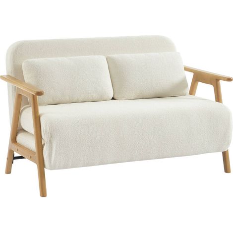 sweeek - 2-Sitzer Schlafsofa aus Heveaholz mit strukturiertem Bouclé-Bezug