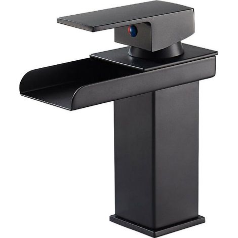 Robinet de lavabo à quatre côtés en cuivre fin, robinet à cascade à large gueule de peinture noire, lavabo de salle de bain, robinet mélangeur chaud et froid (1/5)