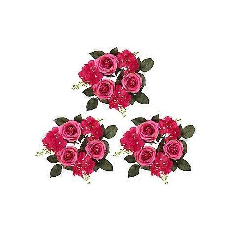 Lot de 3 couronnes de bougies avec roses artificielles pour la décoration de table de mariage, de fête et d'intérieur. (1/4)