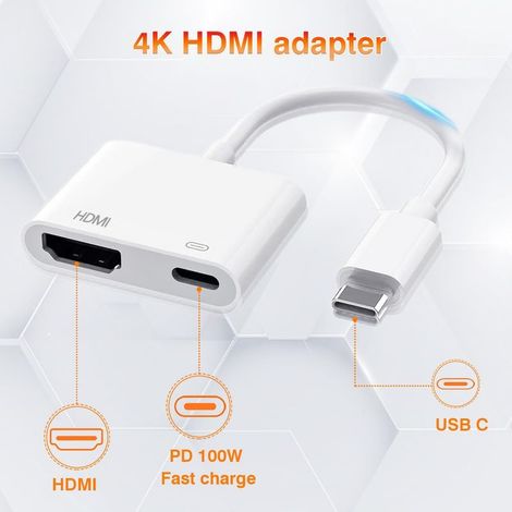 USB-C-auf-HDMI-Adapter, Typ-C-auf-HDMI-Adapter, 4K-Digital-AV-Konverter, für TV, Video- und Audio-Synchronisierung, kompatibel mit iPhone/iPad/HD-TV/Projektor/Monitor (1/5)